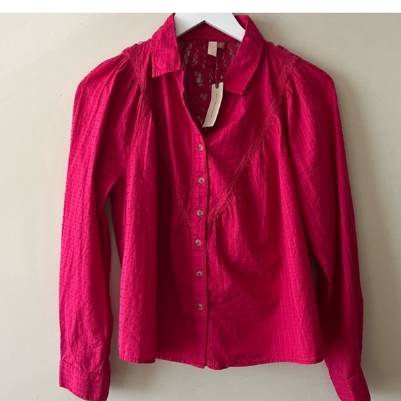 NWT Anthropologie Pilcro Lace Back Oversized Buttondown shirt XS - Picture 6 of 11